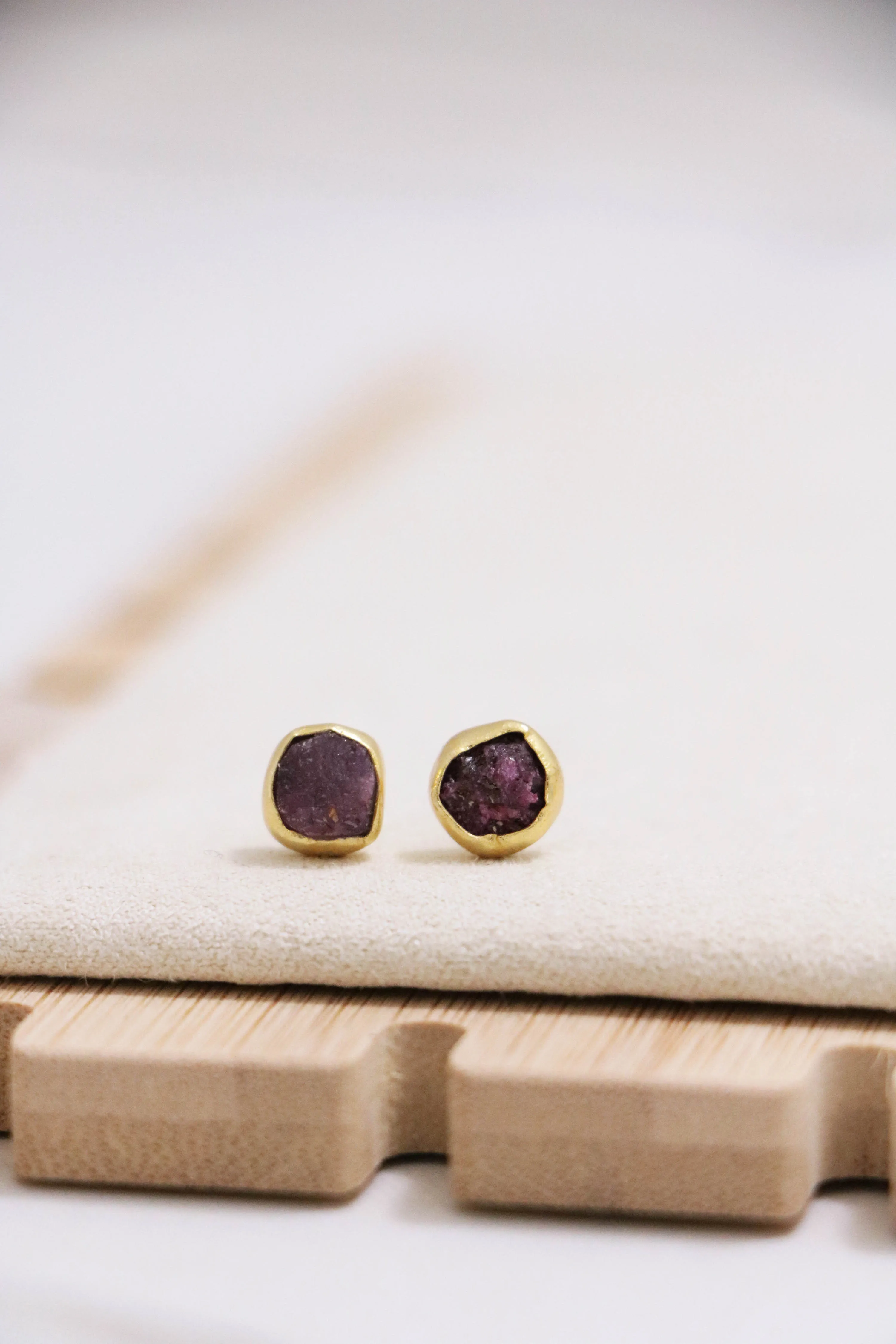 raw gemstone nugget earrings { gold }
