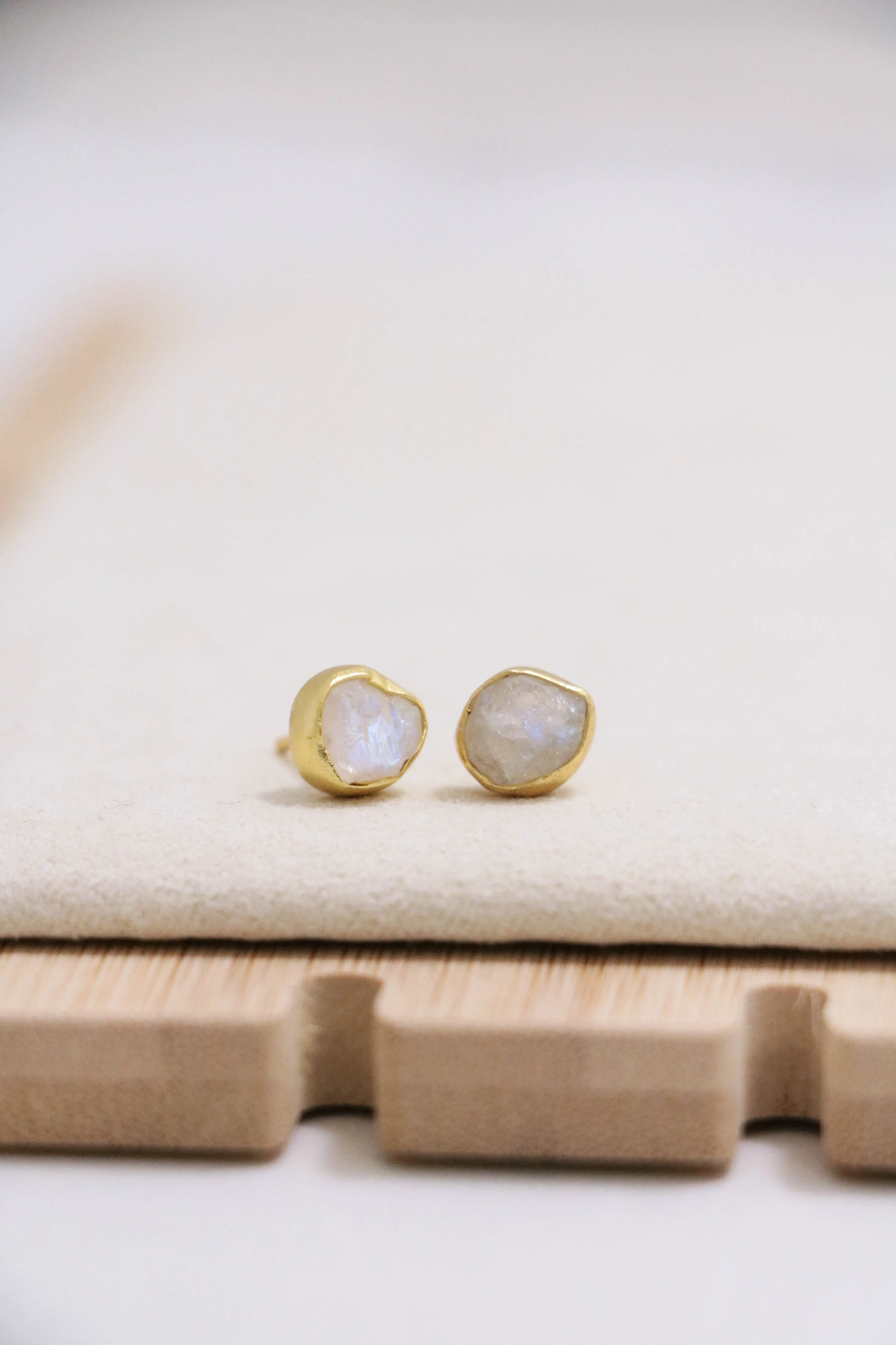 raw gemstone nugget earrings { gold }