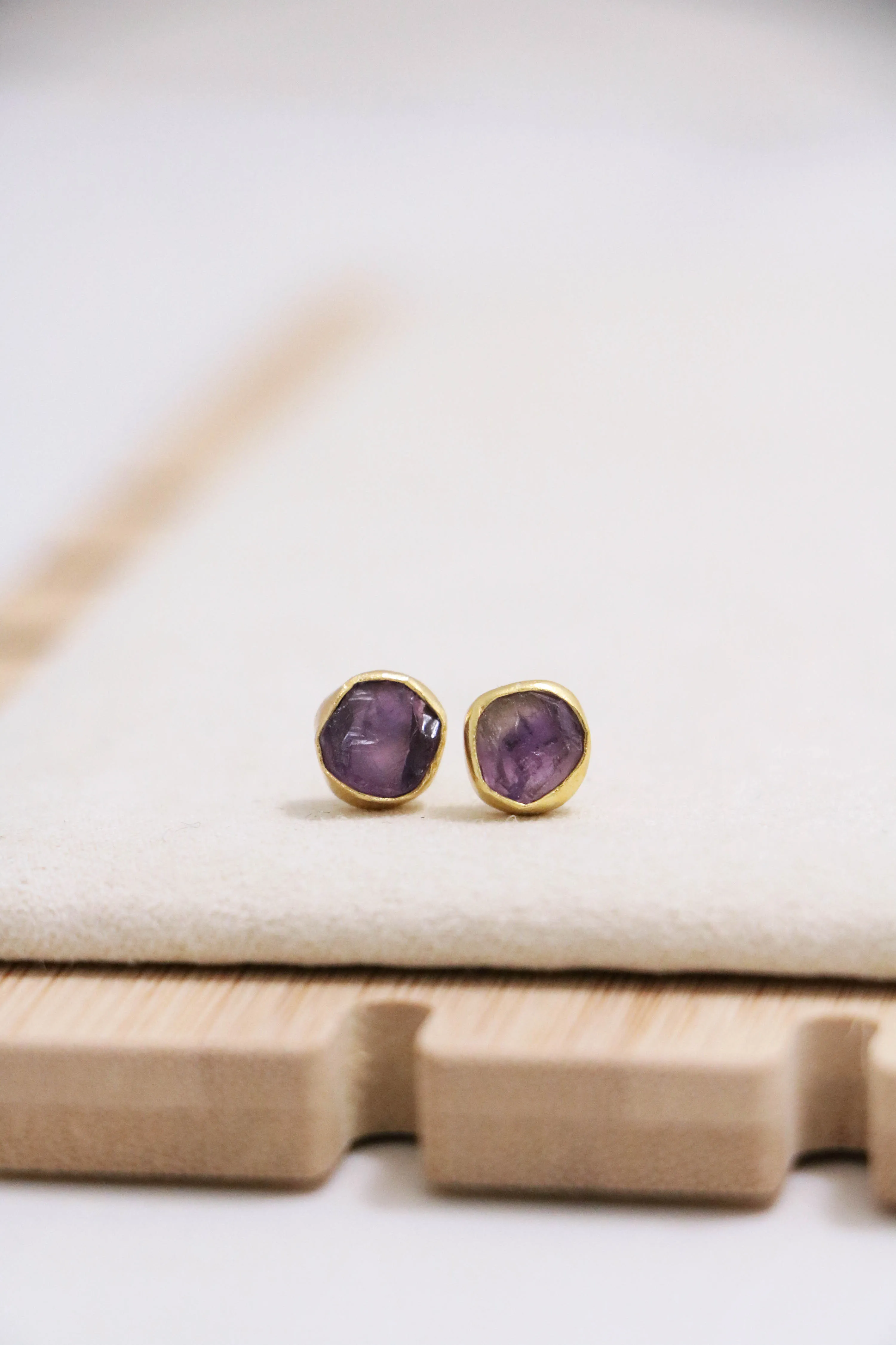 raw gemstone nugget earrings { gold }