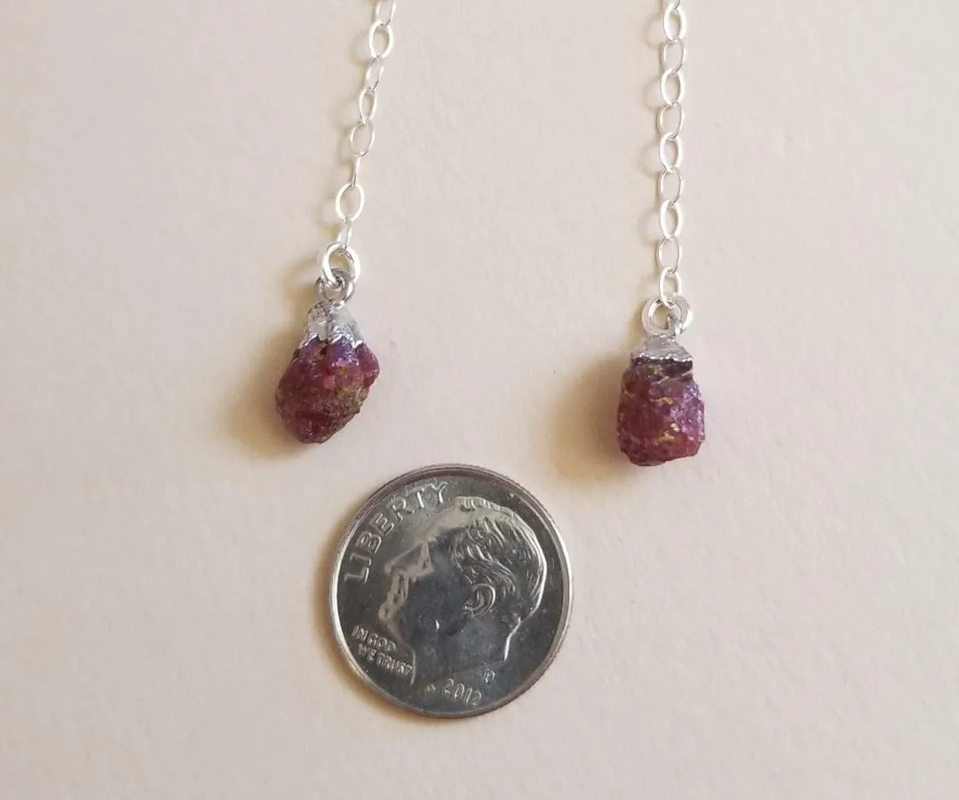 Raw Ruby Earrings, Delicate Gold or Silver Earrings, Long Boho Earrings