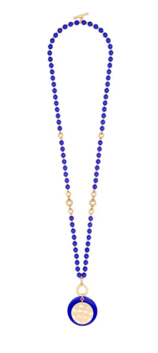 Resin and Matte Coin Beaded Long Necklace