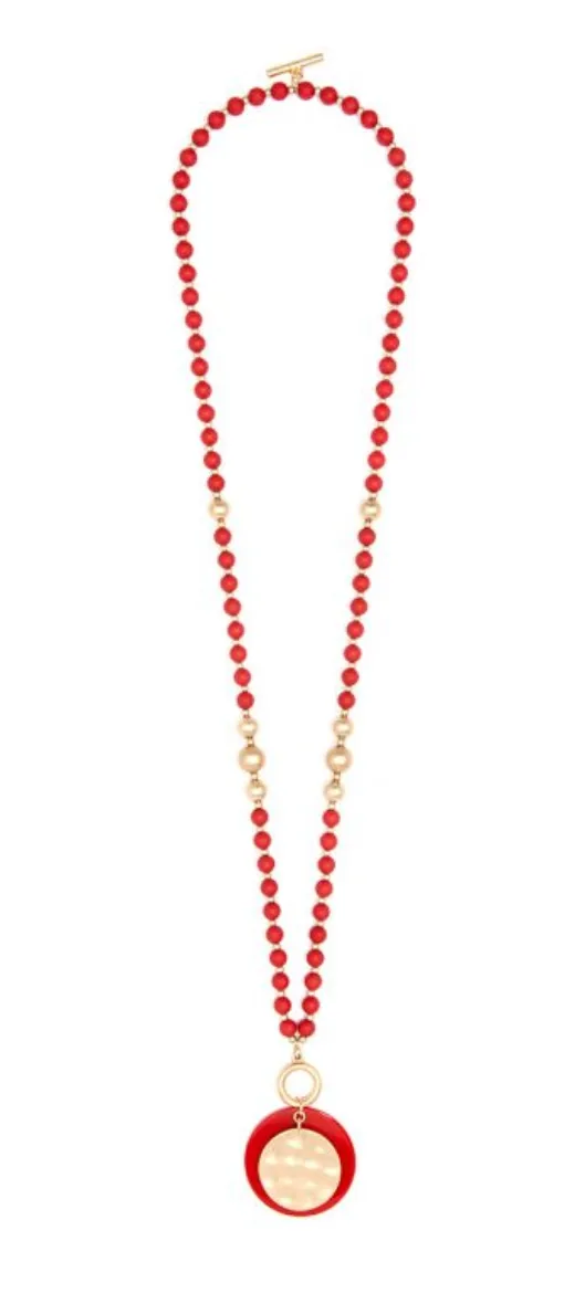 Resin and Matte Coin Beaded Long Necklace