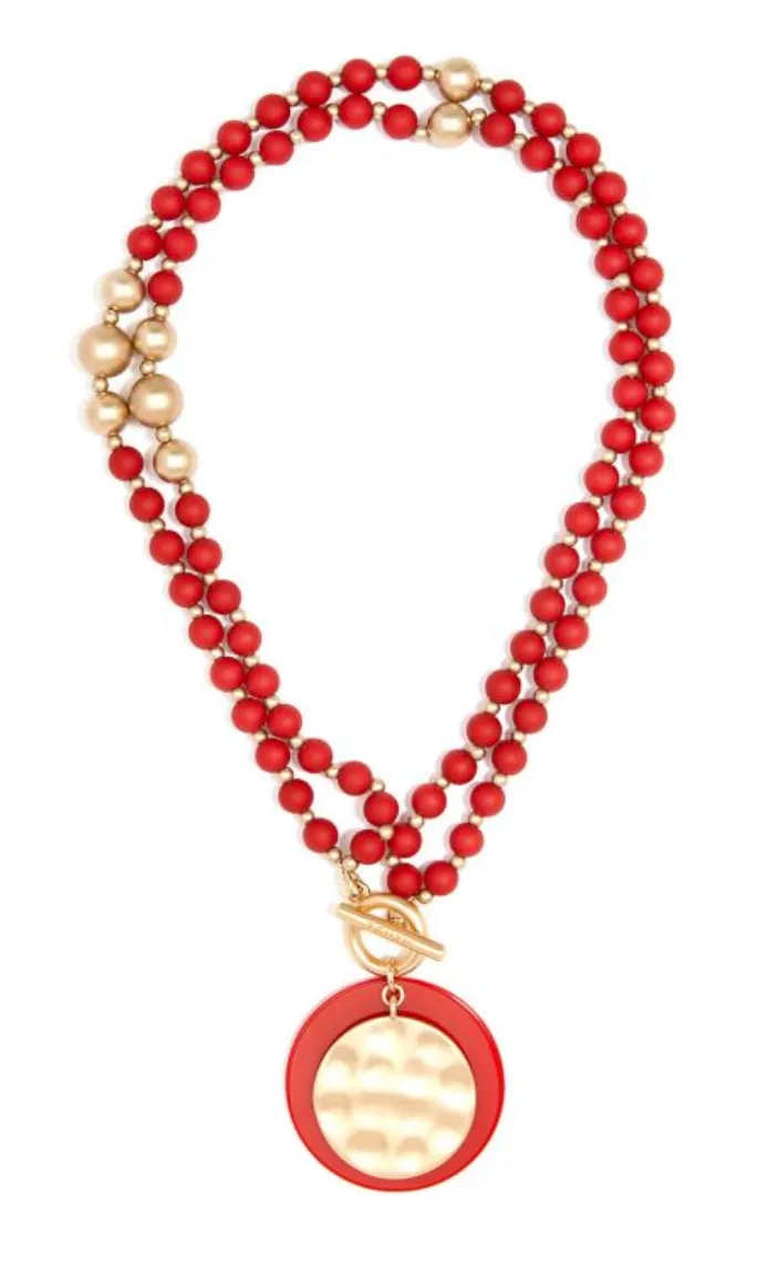 Resin and Matte Coin Beaded Long Necklace