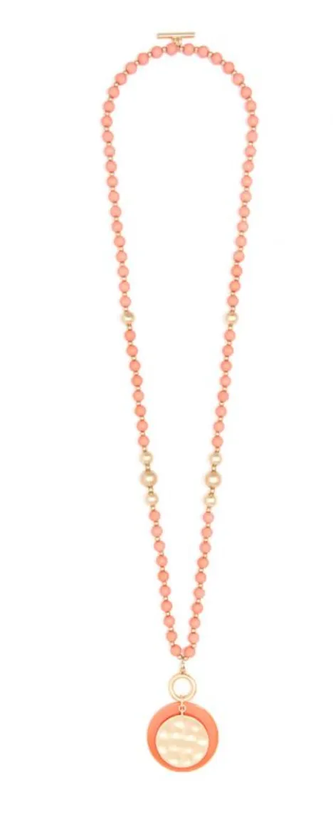 Resin and Matte Coin Beaded Long Necklace