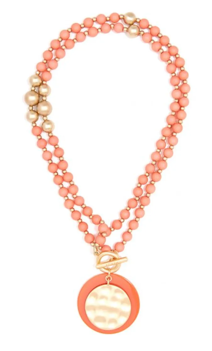 Resin and Matte Coin Beaded Long Necklace