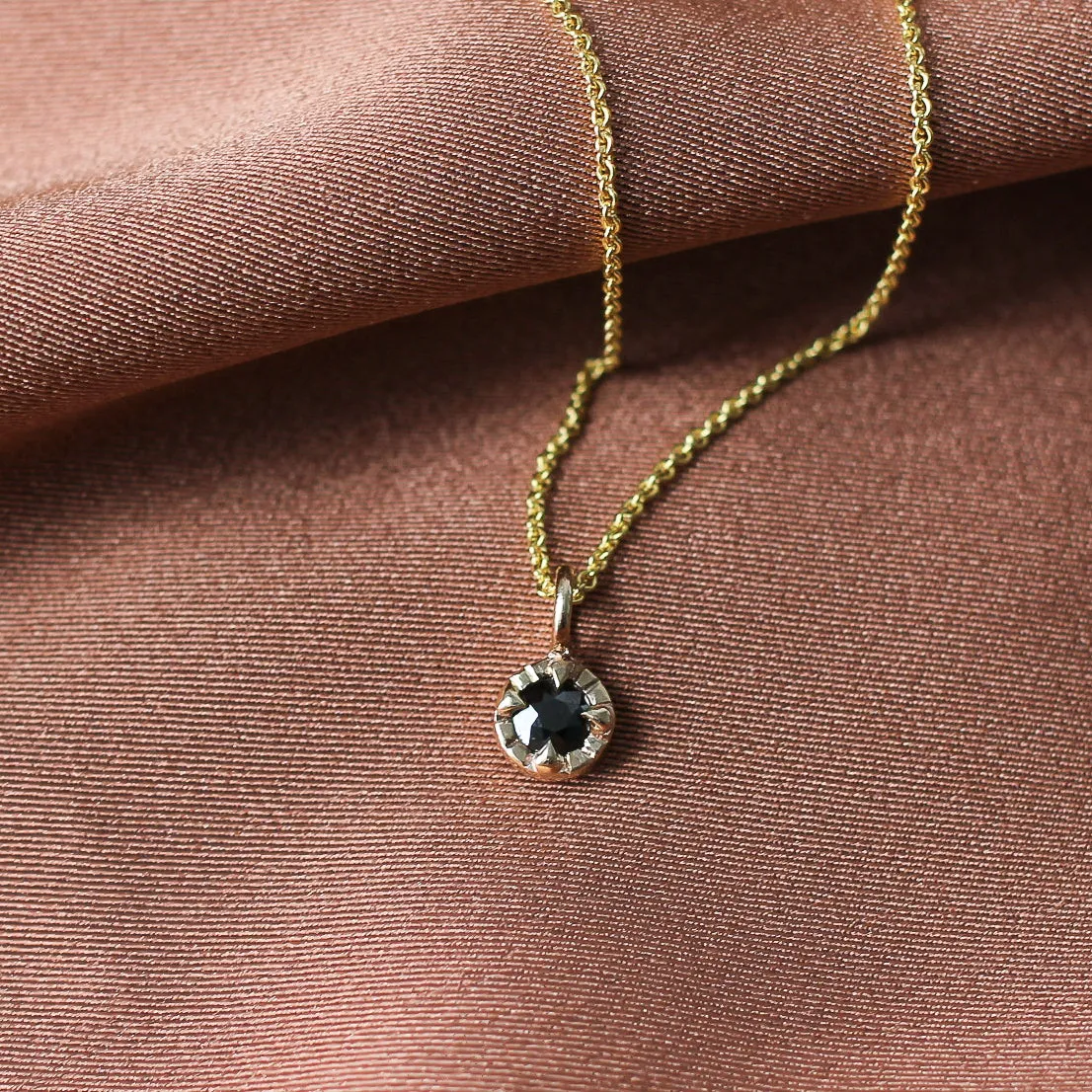 Round Black Diamond Sun Necklace - made to order