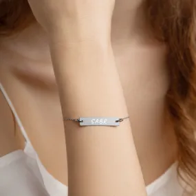 SABR Engraved Silver Bar Chain Bracelet