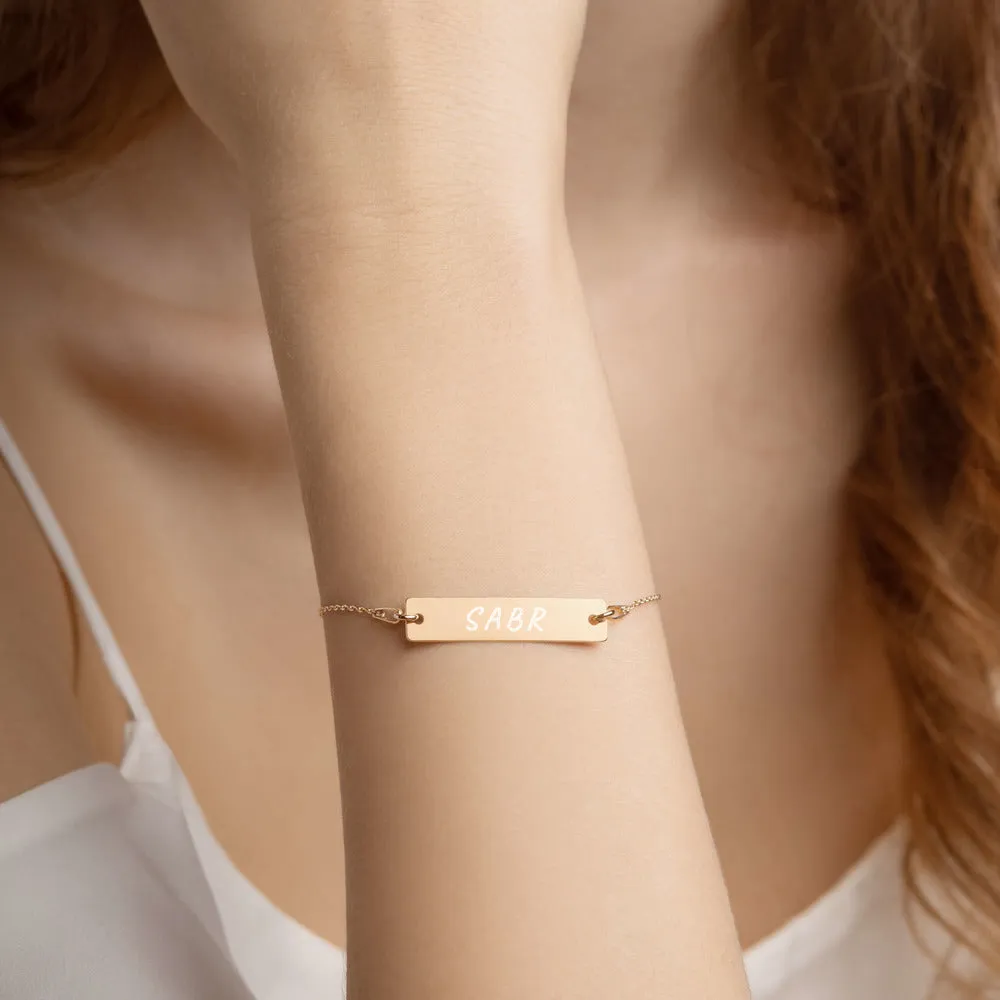 SABR Engraved Silver Bar Chain Bracelet