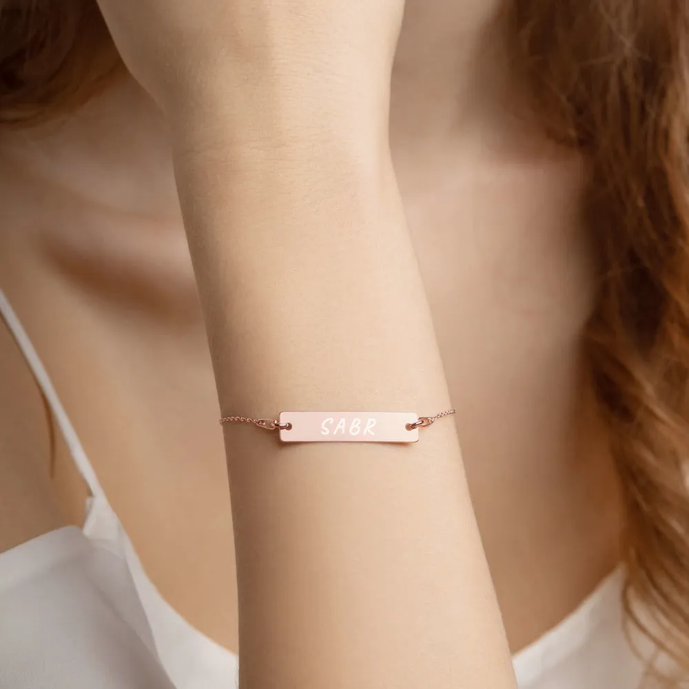 SABR Engraved Silver Bar Chain Bracelet