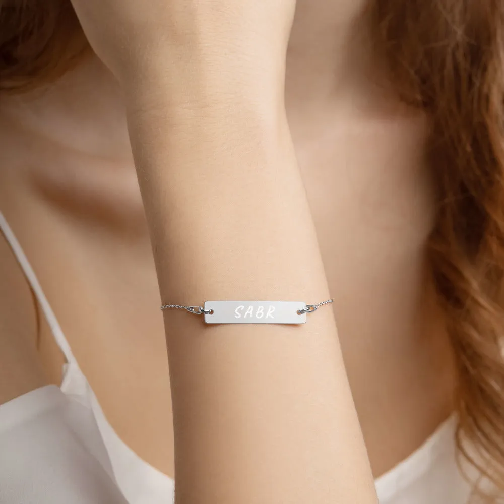 SABR Engraved Silver Bar Chain Bracelet
