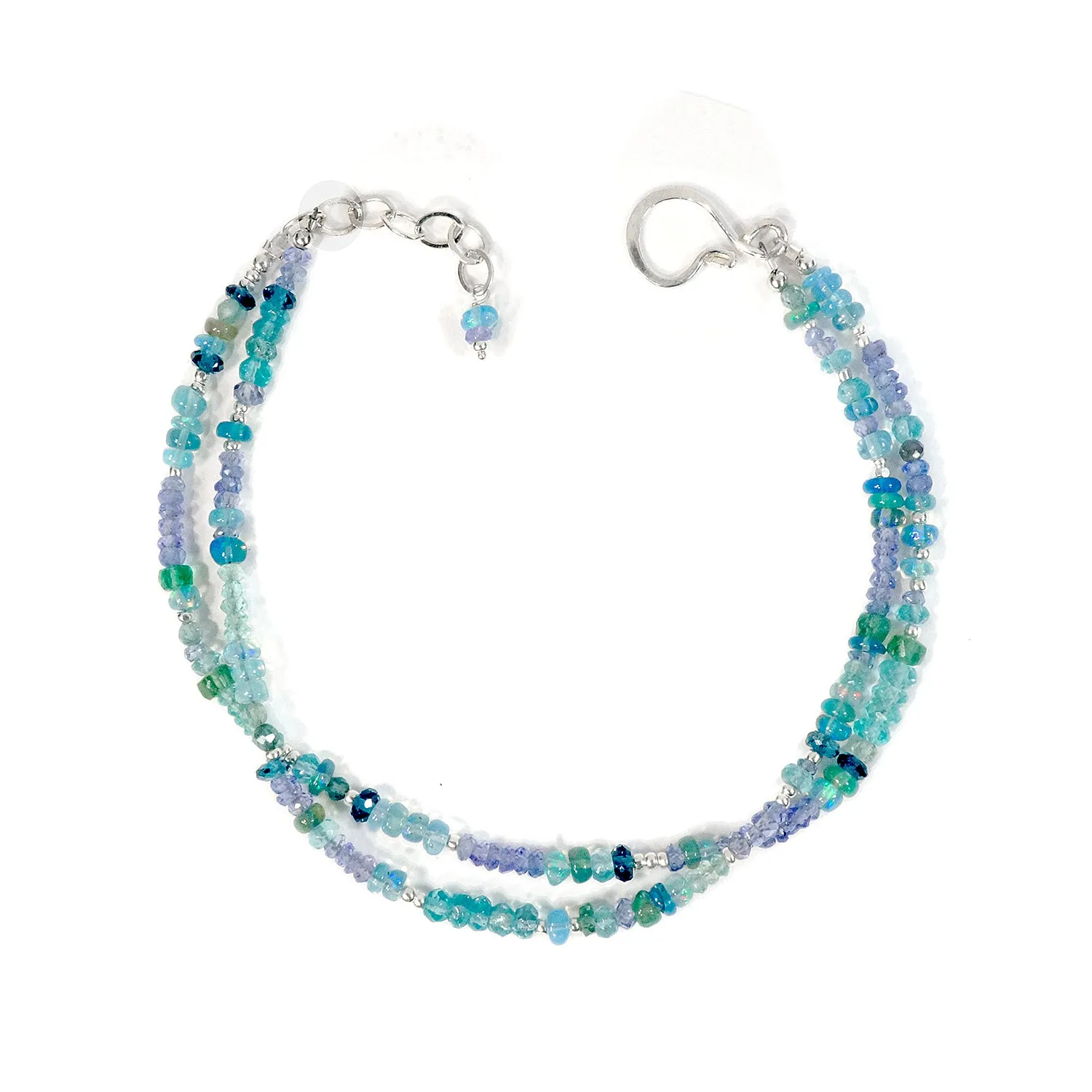 Silver Gemstone Bracelet with Blue Opal, Apatite, Tanzanite