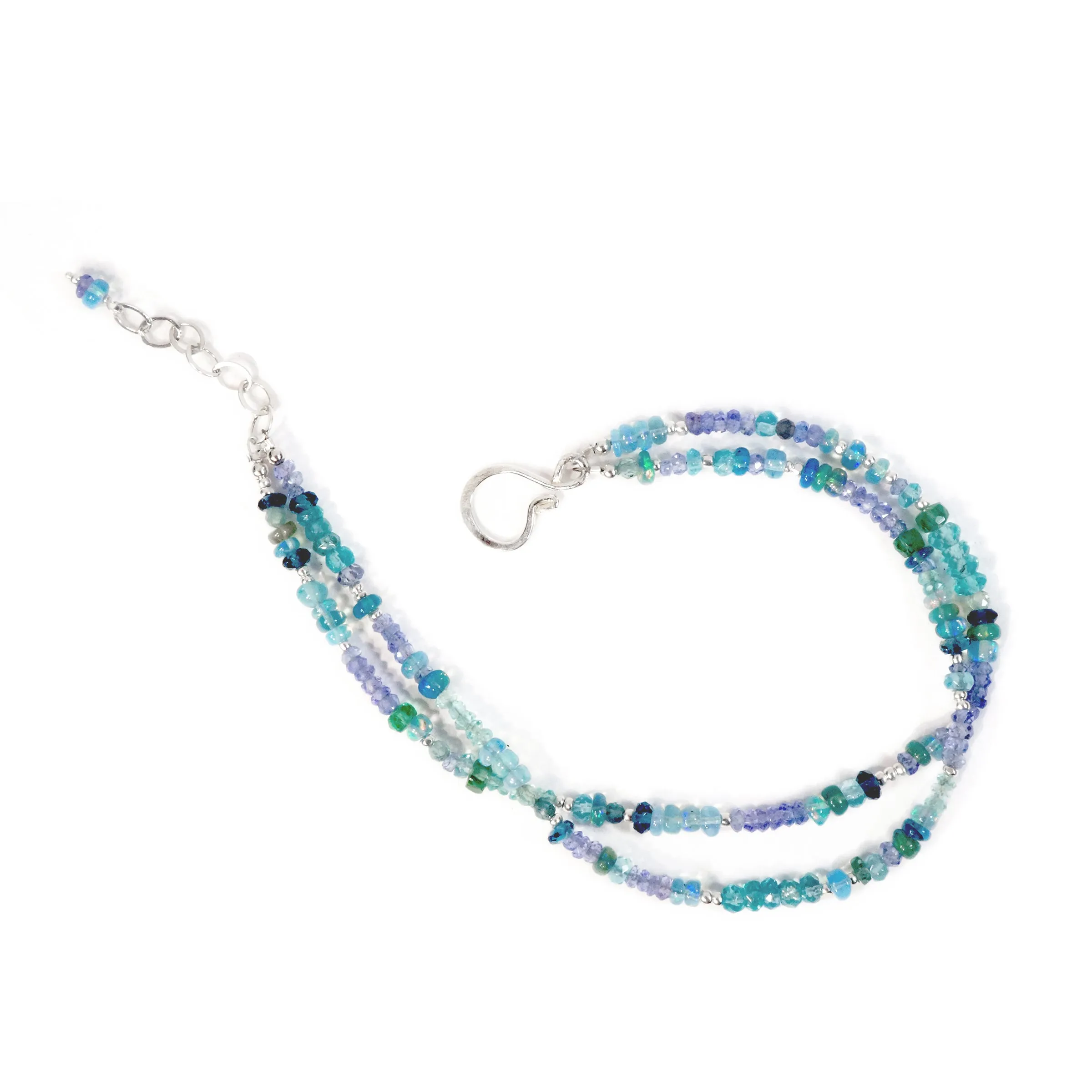 Silver Gemstone Bracelet with Blue Opal, Apatite, Tanzanite