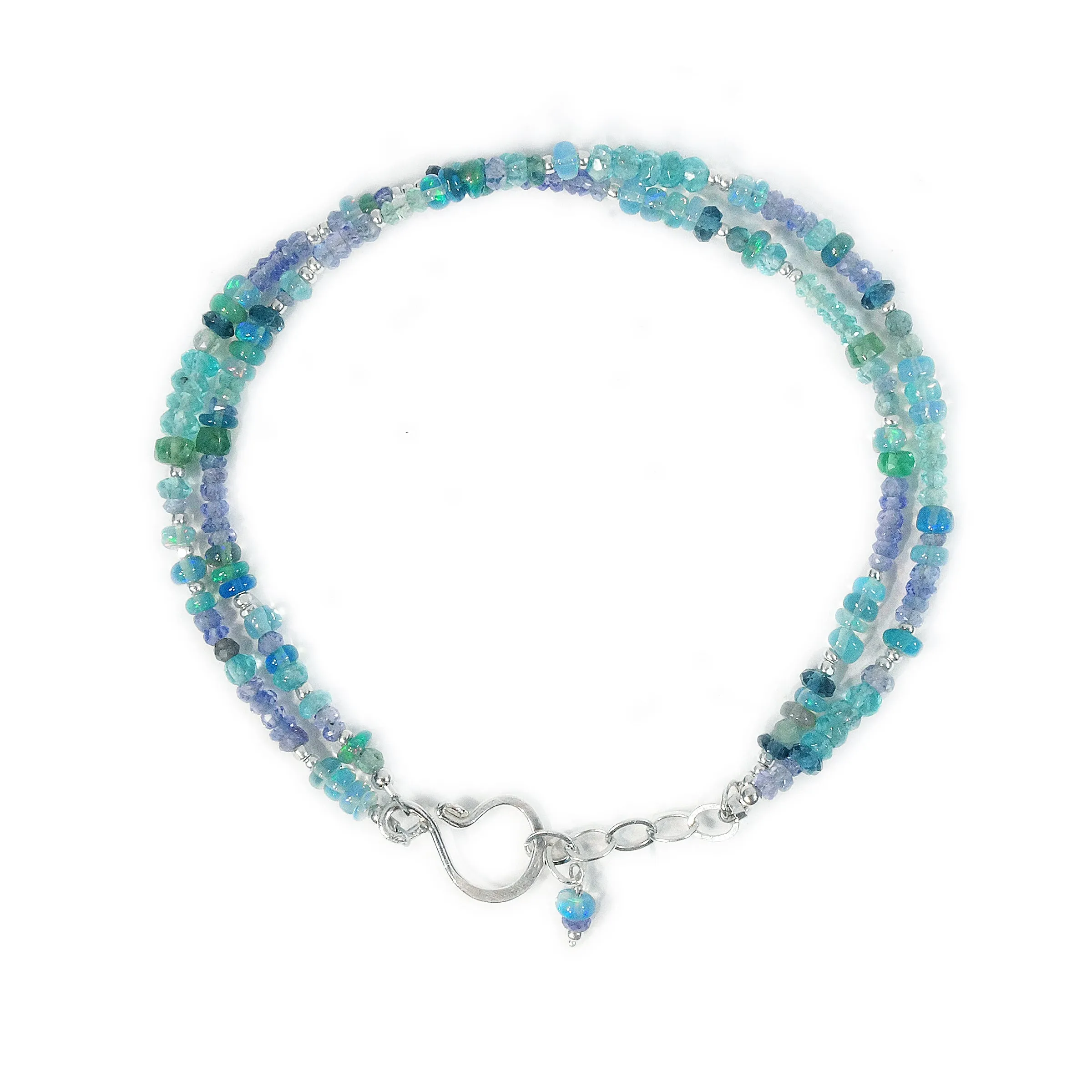 Silver Gemstone Bracelet with Blue Opal, Apatite, Tanzanite