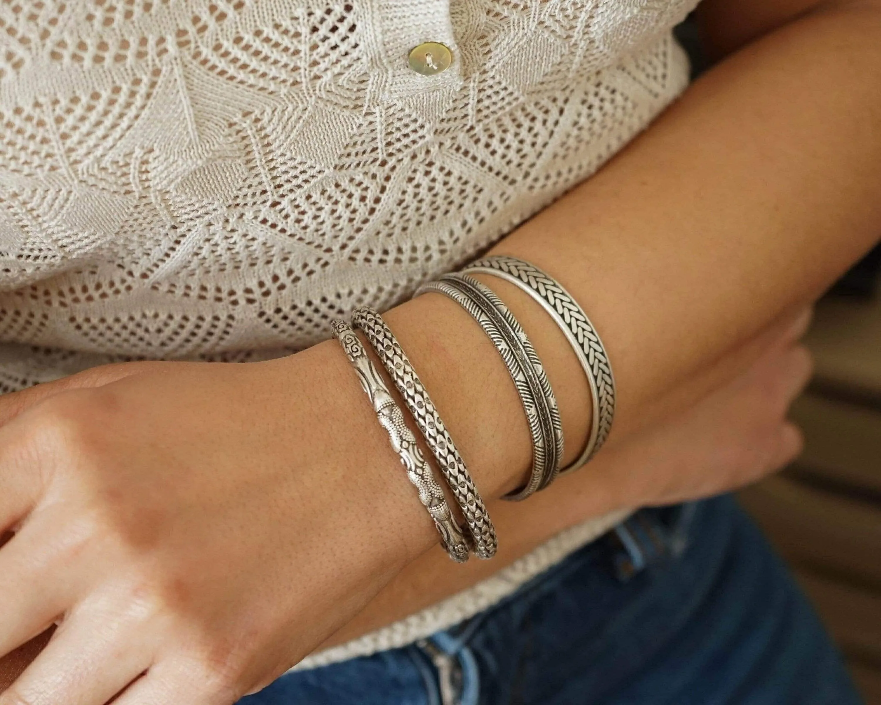 Silver Snakeskin-Style Cuff