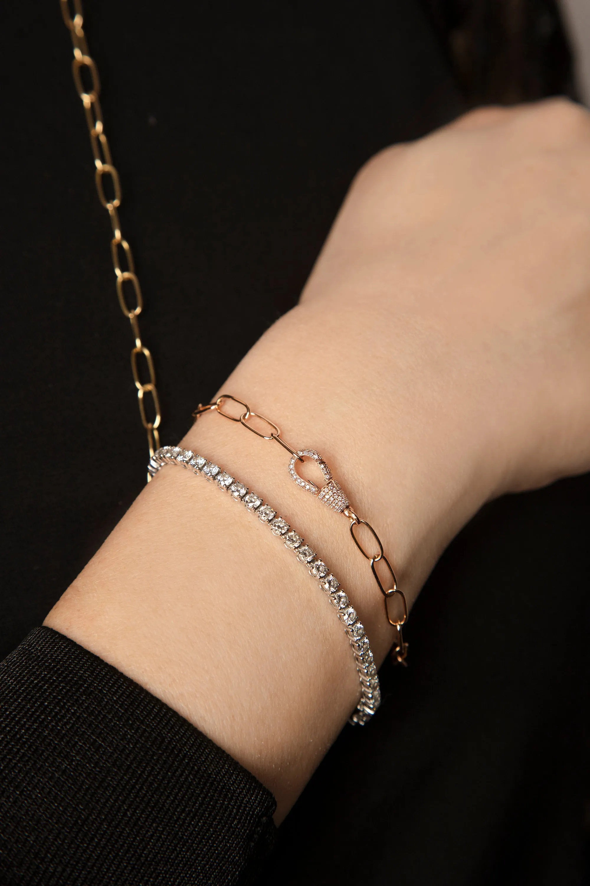 Small Diamond Hook Bracelet, Yellow Gold
