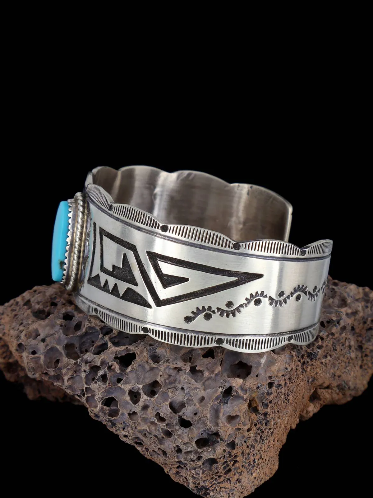Sterling Silver Navajo Overlay Turquoise Cuff Bracelet
