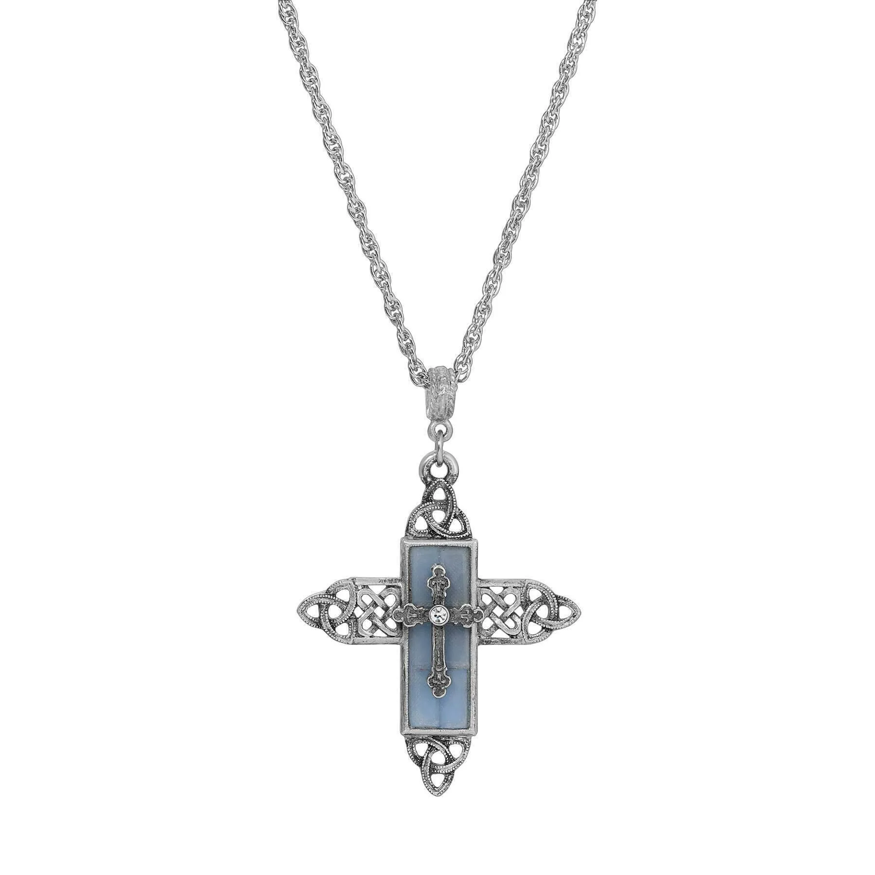 Symbols Of Faith Triquetra Cross Glass Pendant Necklace 28"L