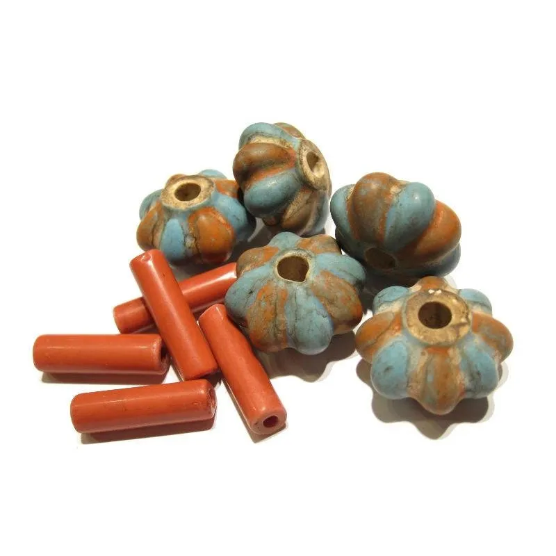 Tibetan Style "Coral and Turquoise Glass" Melon Bead Necklace/Strand or Loose