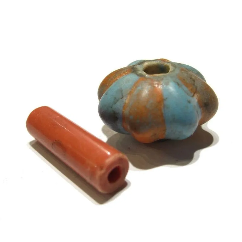 Tibetan Style "Coral and Turquoise Glass" Melon Bead Necklace/Strand or Loose