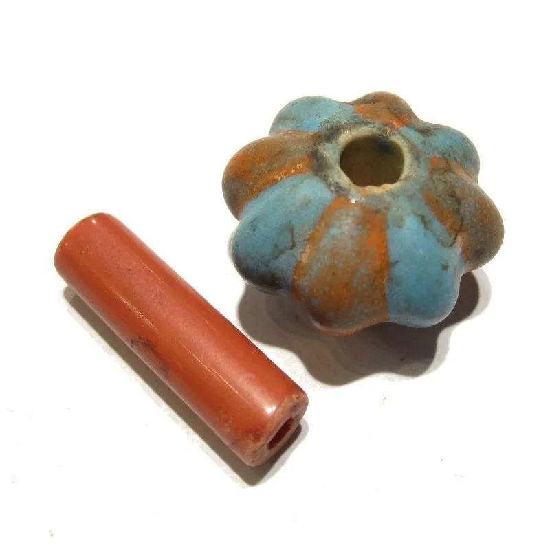 Tibetan Style "Coral and Turquoise Glass" Melon Bead Necklace/Strand or Loose