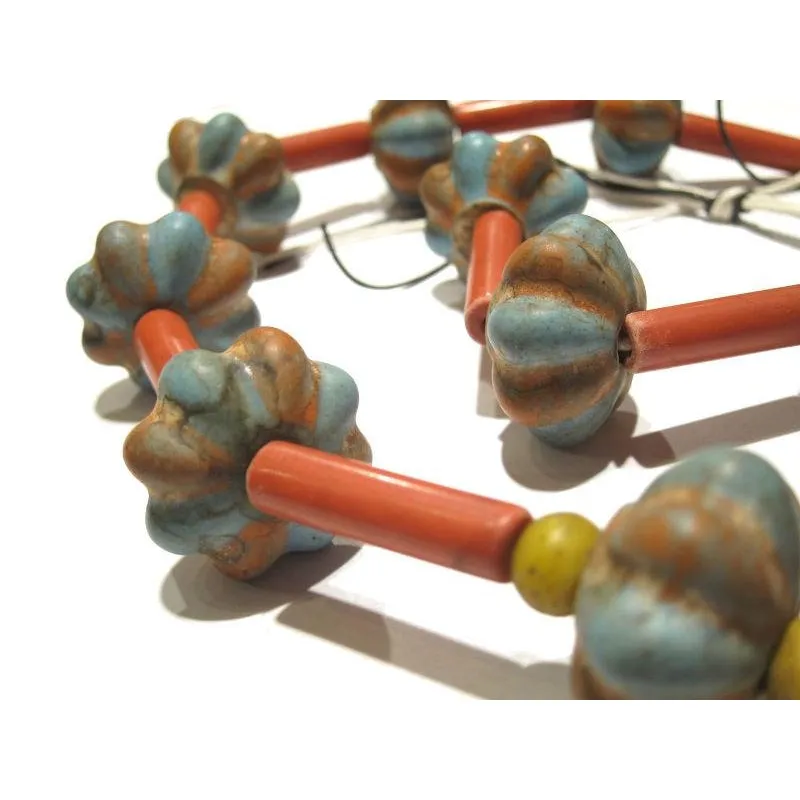 Tibetan Style "Coral and Turquoise Glass" Melon Bead Necklace/Strand or Loose