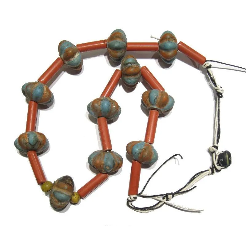Tibetan Style "Coral and Turquoise Glass" Melon Bead Necklace/Strand or Loose