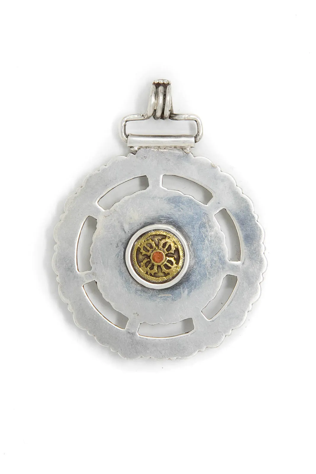 Tibetan Wheel Silver Hand Crafted Pendant