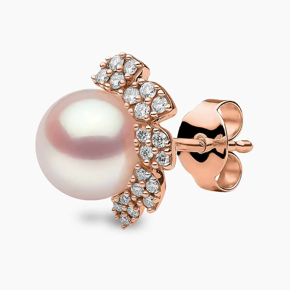 Trend 18K Gold Freshwater Pearl And Diamond Flutter Stud Earrings