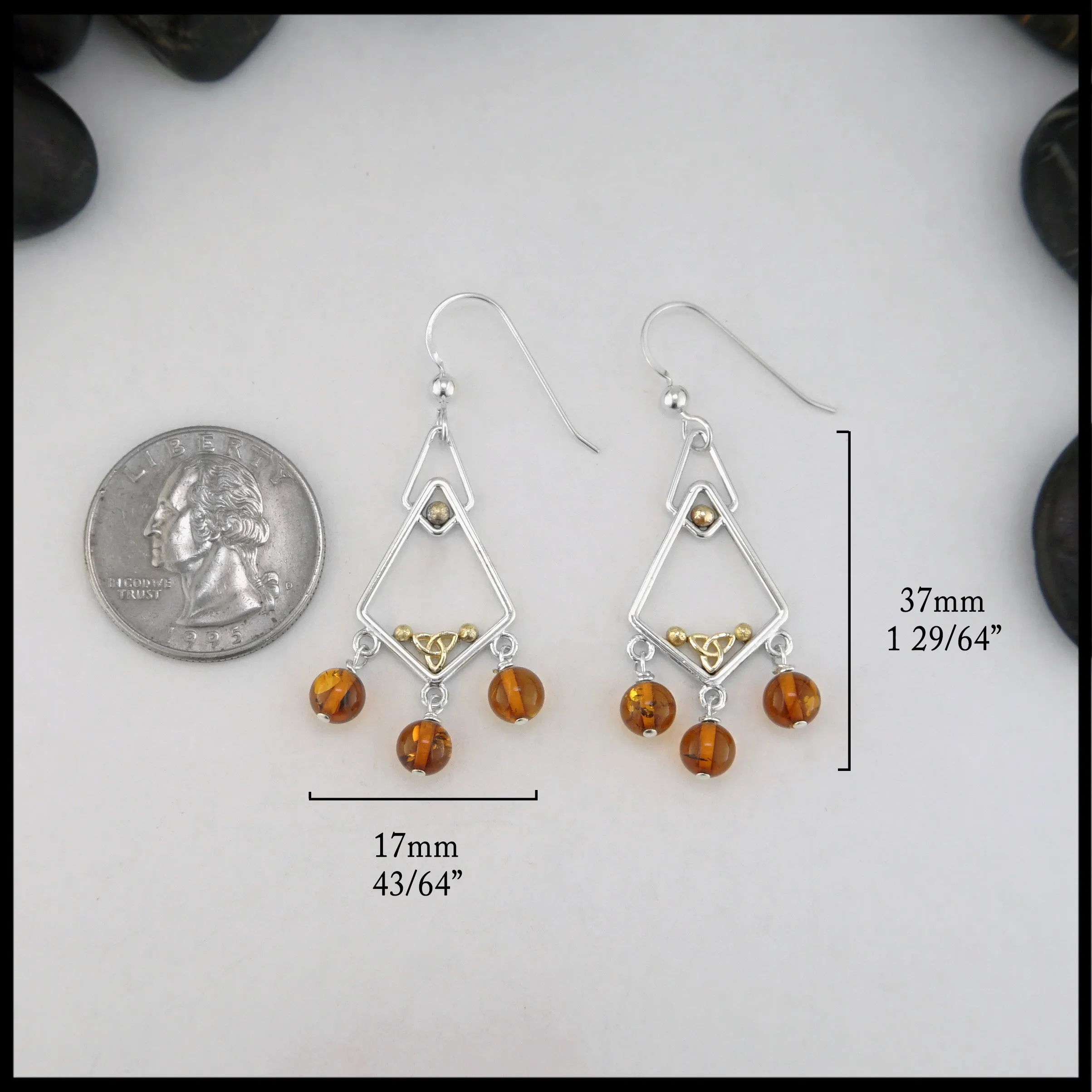 Trinity Knot Earrings with Amber
