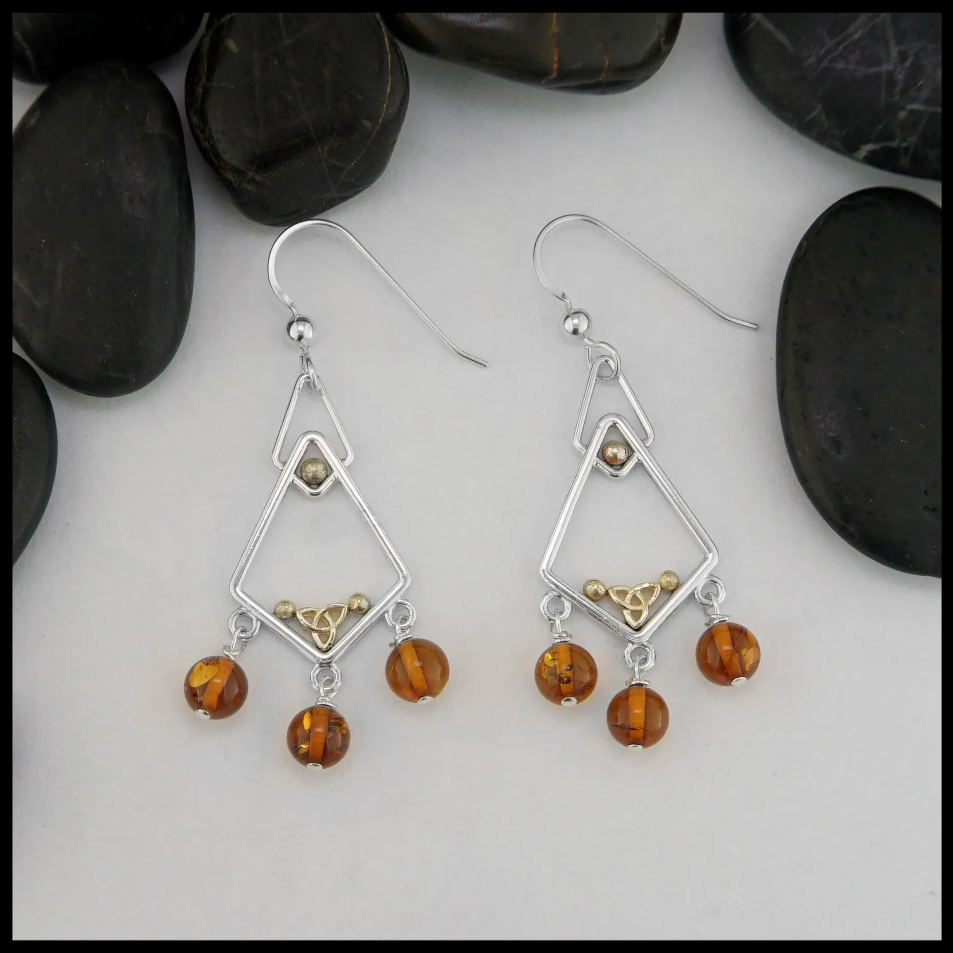 Trinity Knot Earrings with Amber