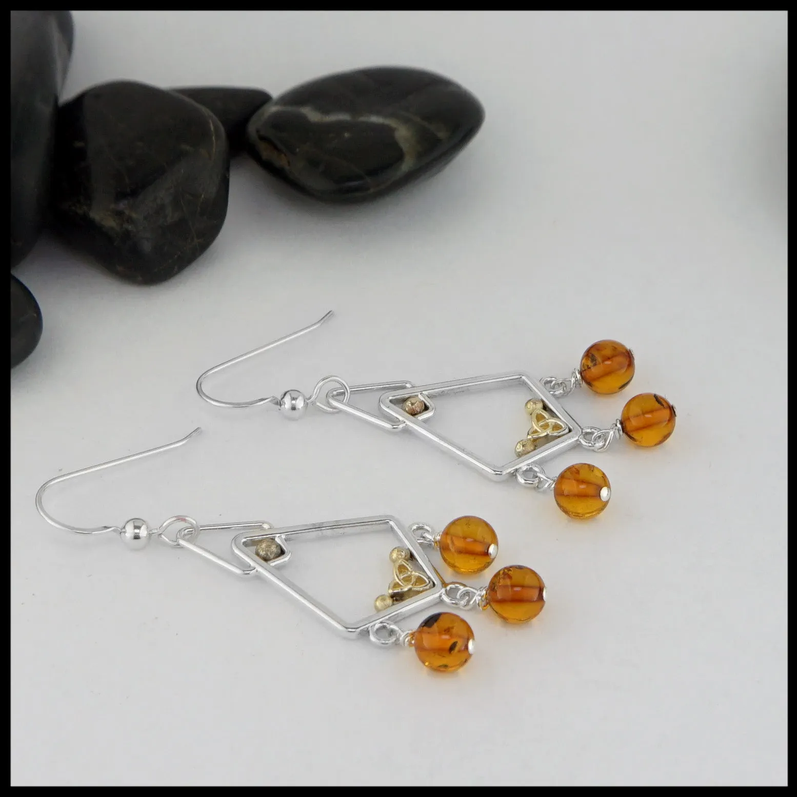 Trinity Knot Earrings with Amber