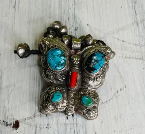 Turquoise and Coral Butterfly Necklace
