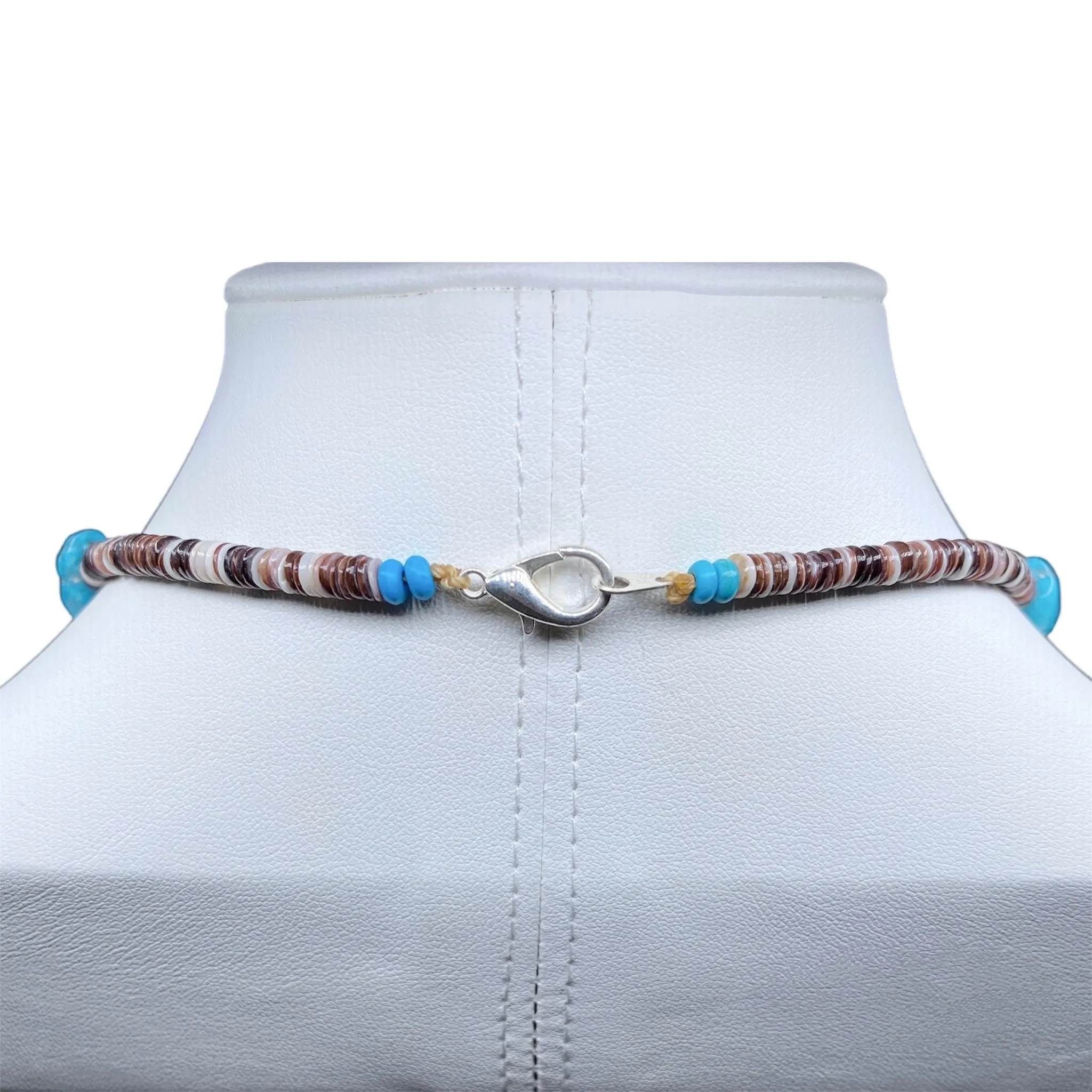 Turquoise, Coral, Heishi Shell, and Jasper Turtle Necklace