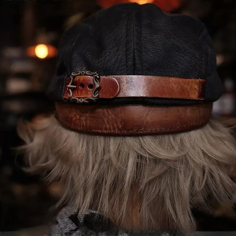 Unisex Leather Flat Cap