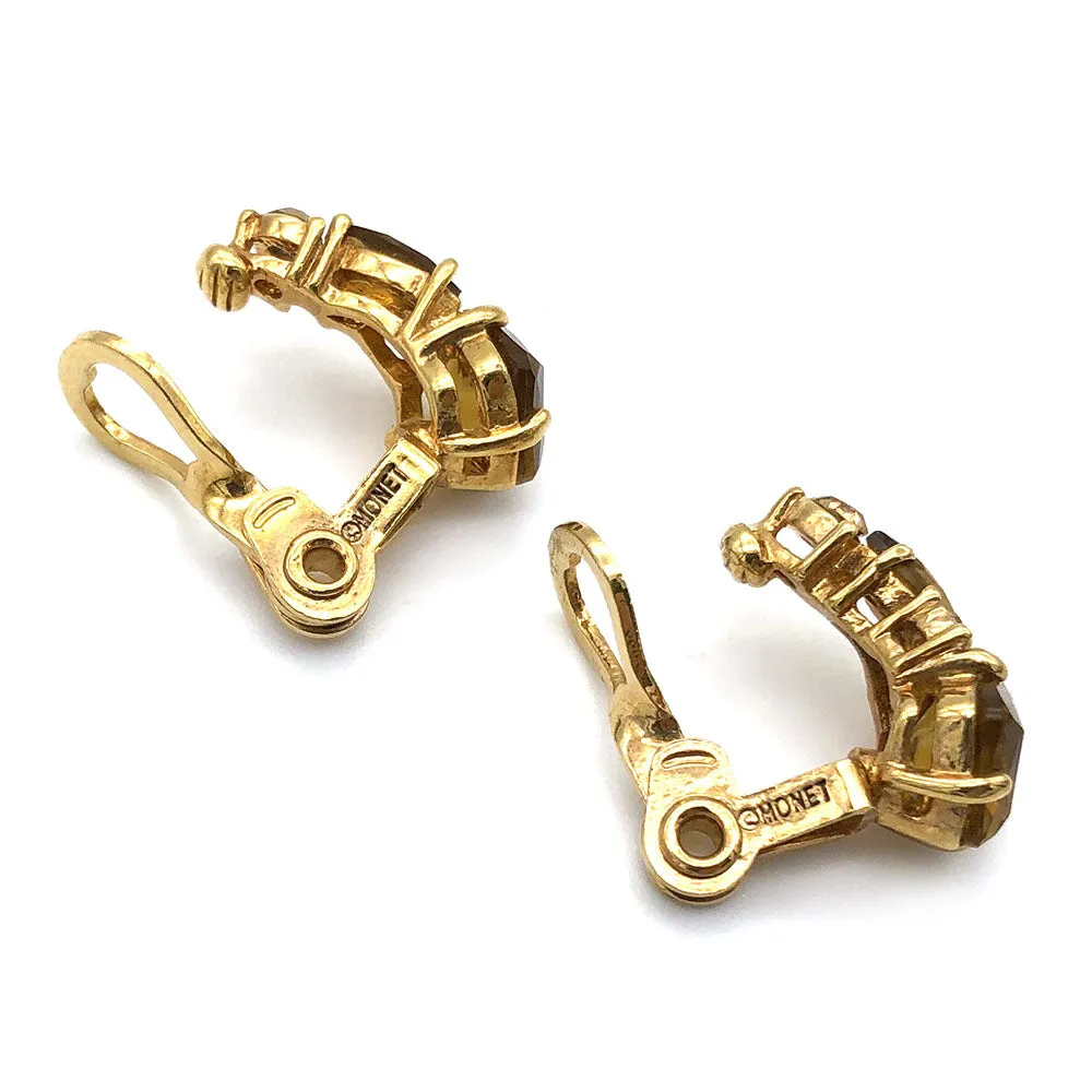 【USA輸入】ヴィンテージ モネ アンバー ラインストーン イヤリング/Vintage MONET Amber Rhinestones Clip On Earrings