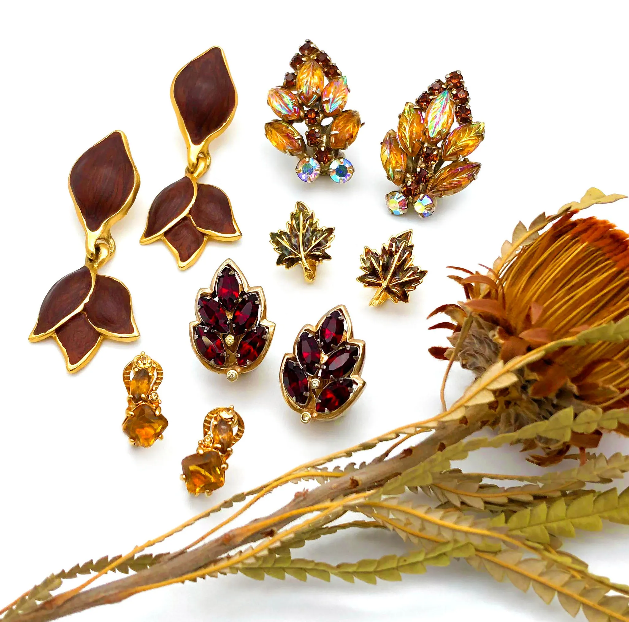 【USA輸入】ヴィンテージ モネ アンバー ラインストーン イヤリング/Vintage MONET Amber Rhinestones Clip On Earrings