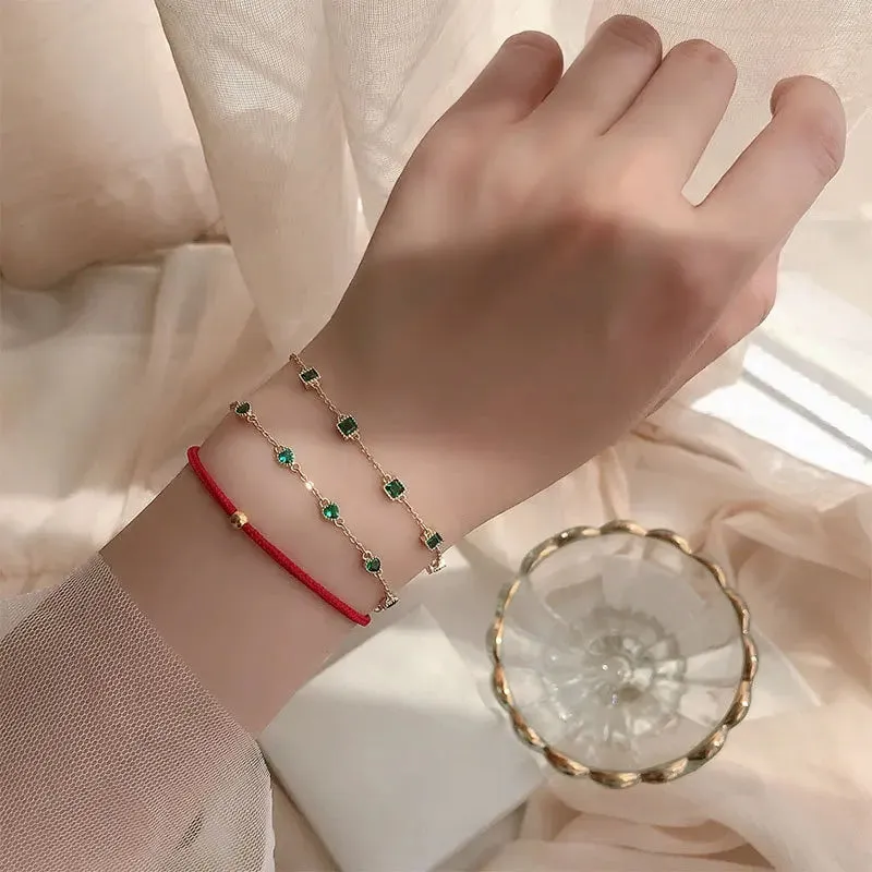 VAIGE Luxury Emerald Zircon 925 Sterling Silver Plated 14K Gold Charm Bracelet - Elegant Geometric Design, Perfect for Special Occasions