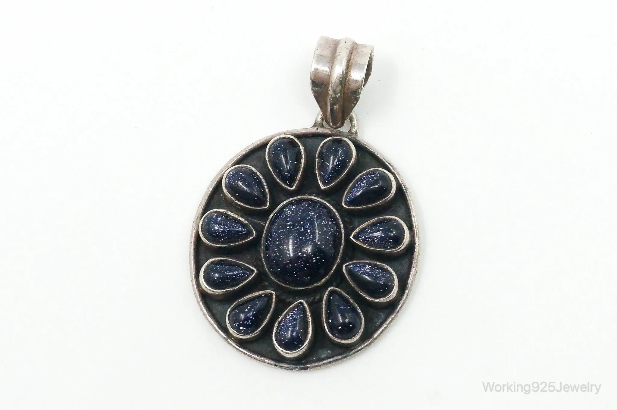 Vintage Blue Goldstone Sterling Silver Southwestern Necklace Pendant