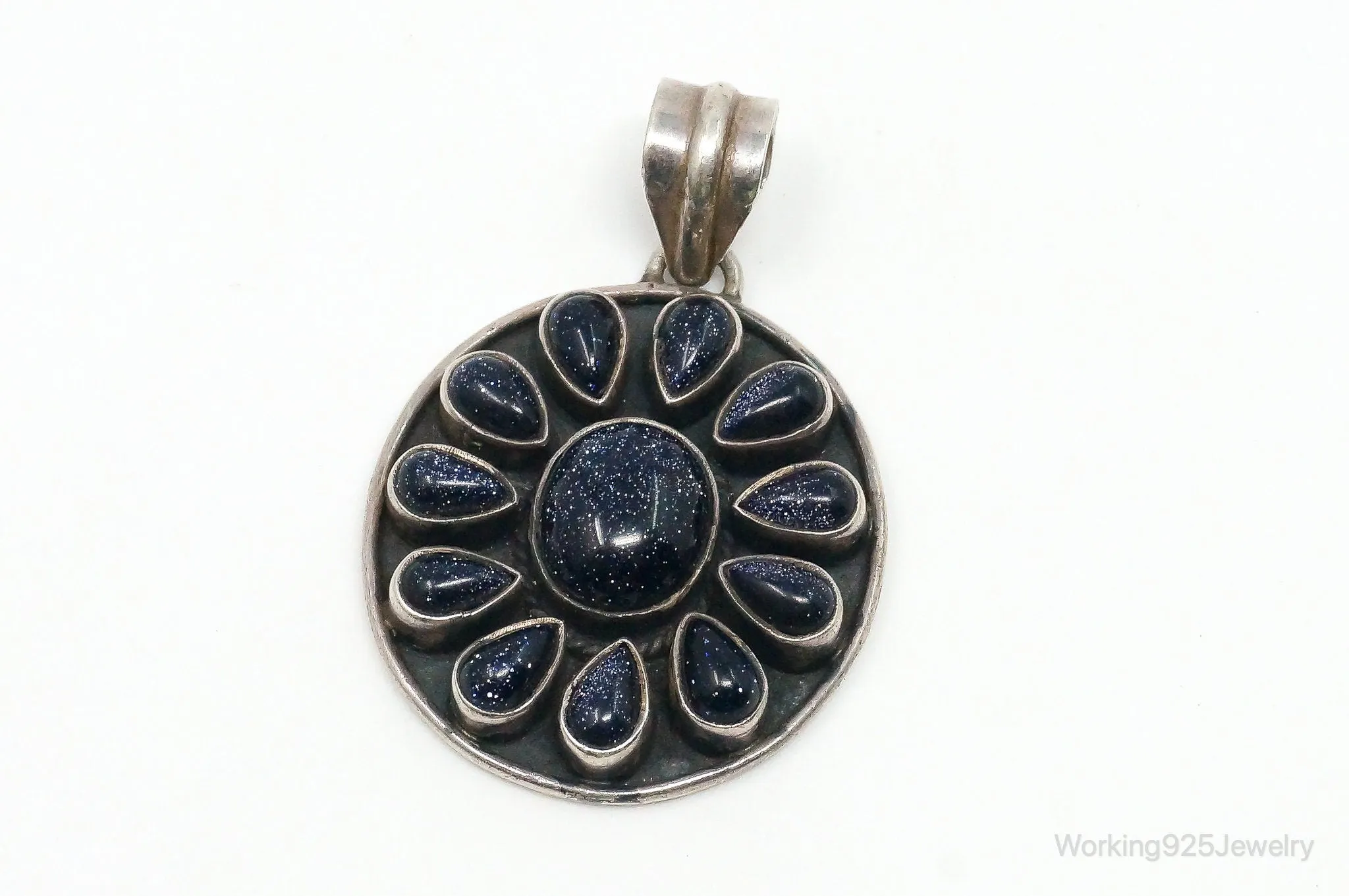 Vintage Blue Goldstone Sterling Silver Southwestern Necklace Pendant