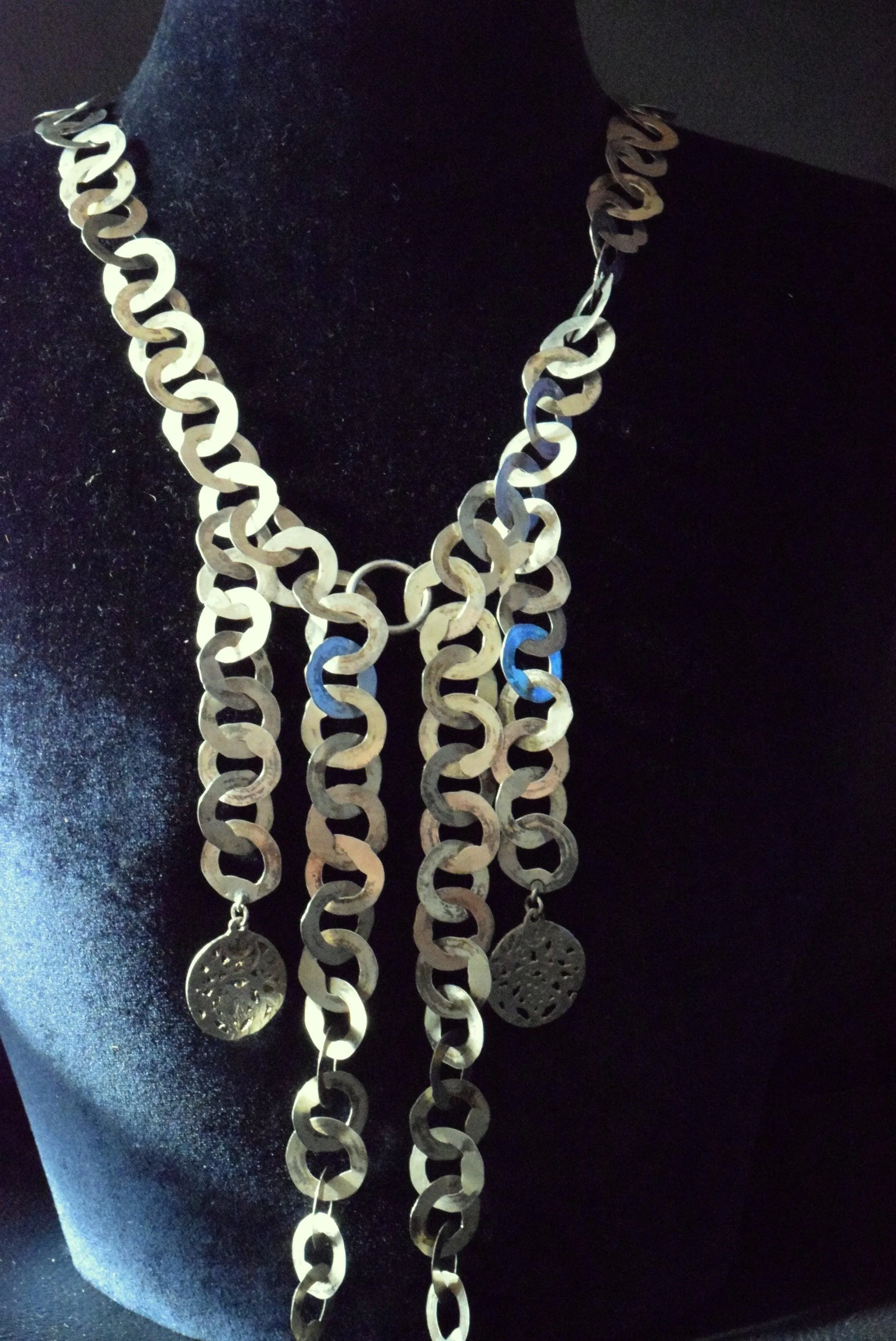 Vintage Silver Tunisian Rihana Chain Necklace with Berber Pendants