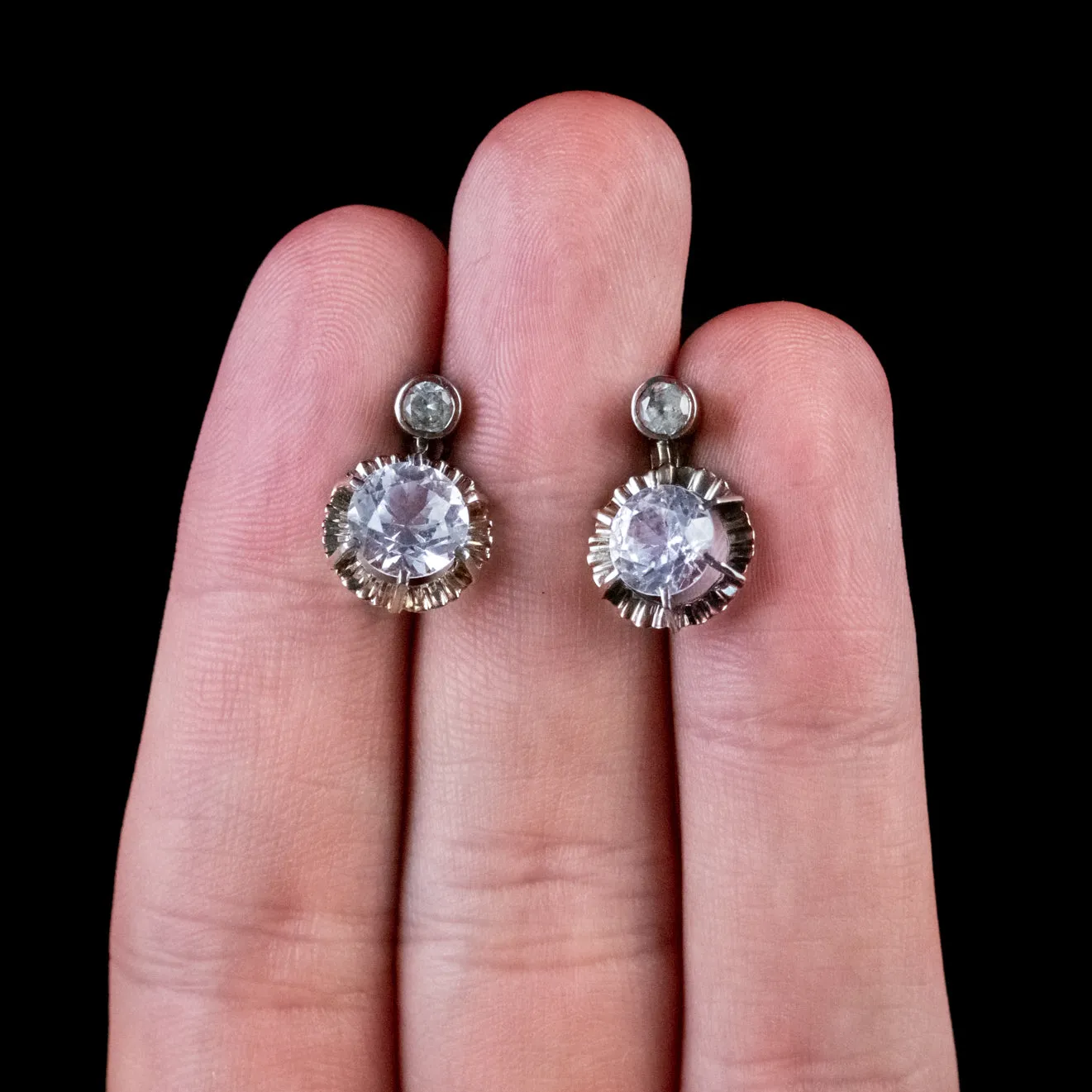 Vintage White Topaz Earrings 18ct Gold