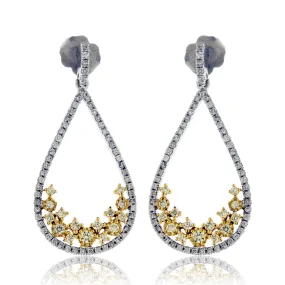 White Diamond Pear with Yellow Diamond Accent Earrings