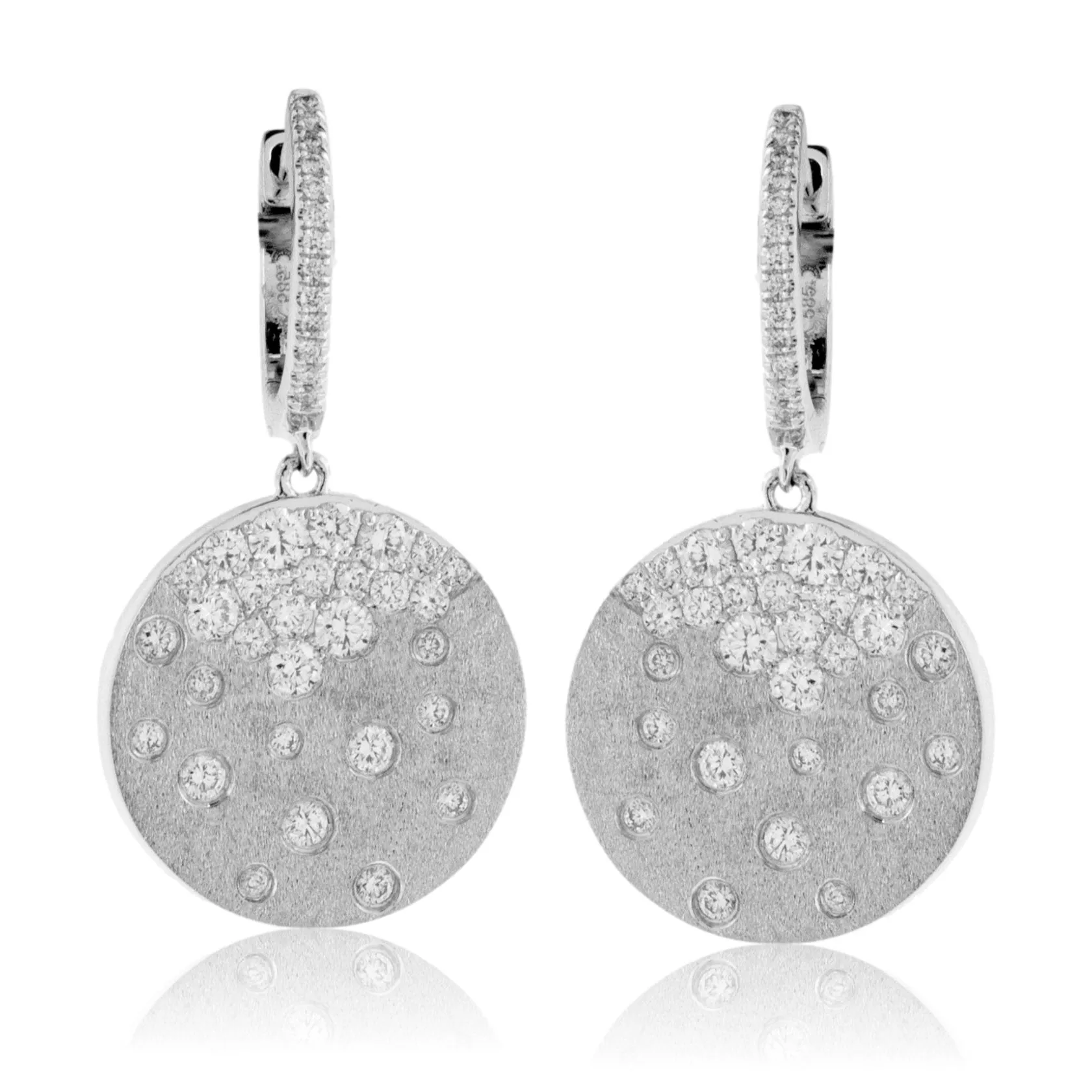 White Gold Diamond Disc Dangle Earrings