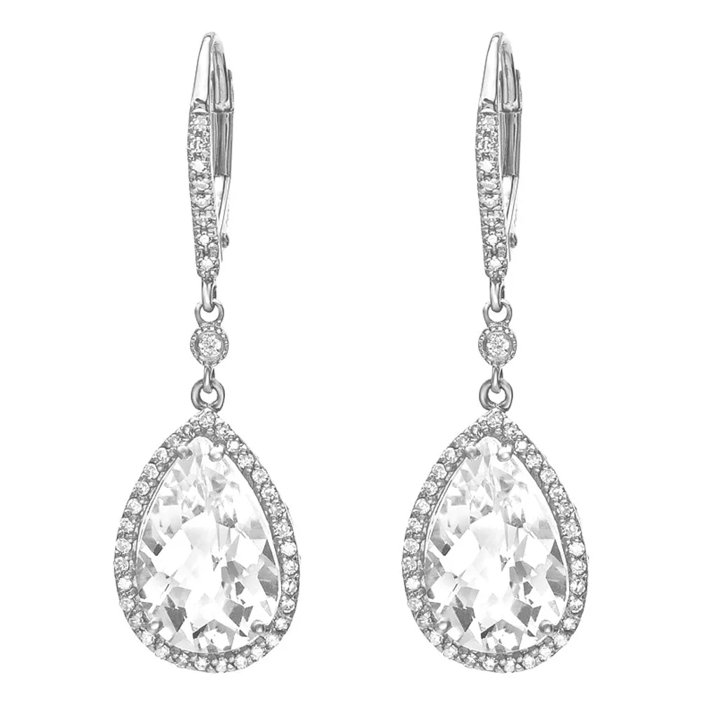 White Topaz and Diamond Teardrop Earrings