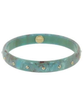 White Topaz Green and Blue Bakelite Bangle