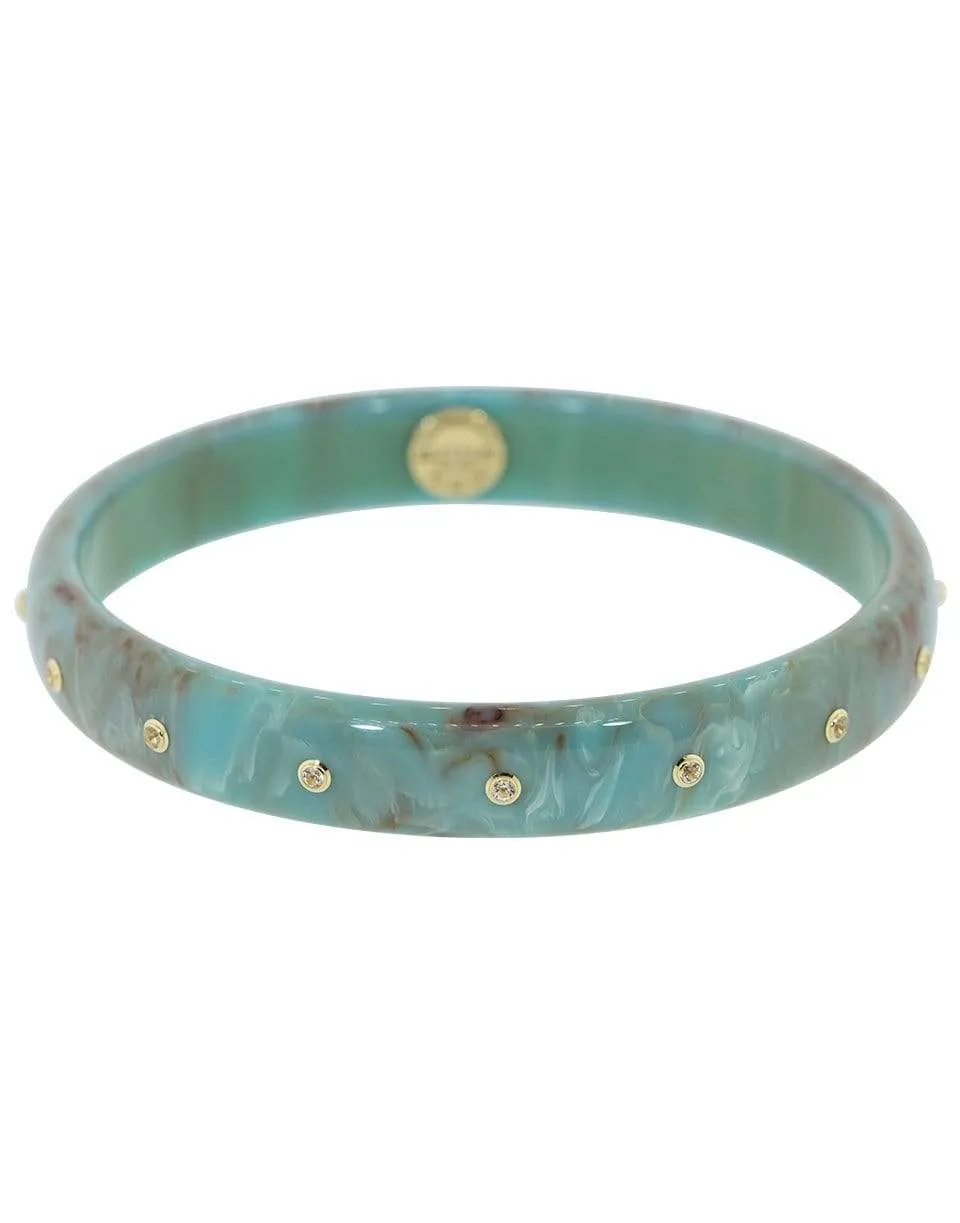 White Topaz Green and Blue Bakelite Bangle